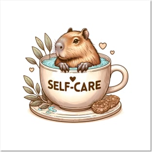 Self-care Capybara Bathing in Coffee/Tea Cup Posters and Art